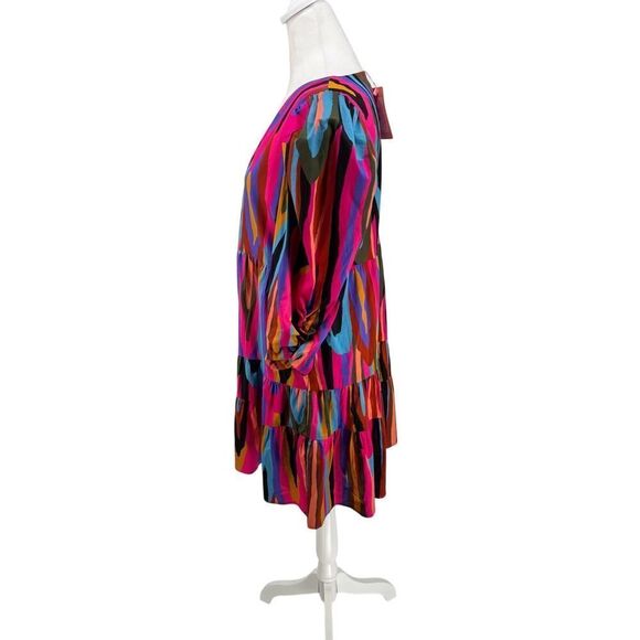 Crosby Bissy Dress | “Funky Town” | Sz S | Tiered Puff-Sleeve V-Neck Mini NWT - Picture 4 of 15